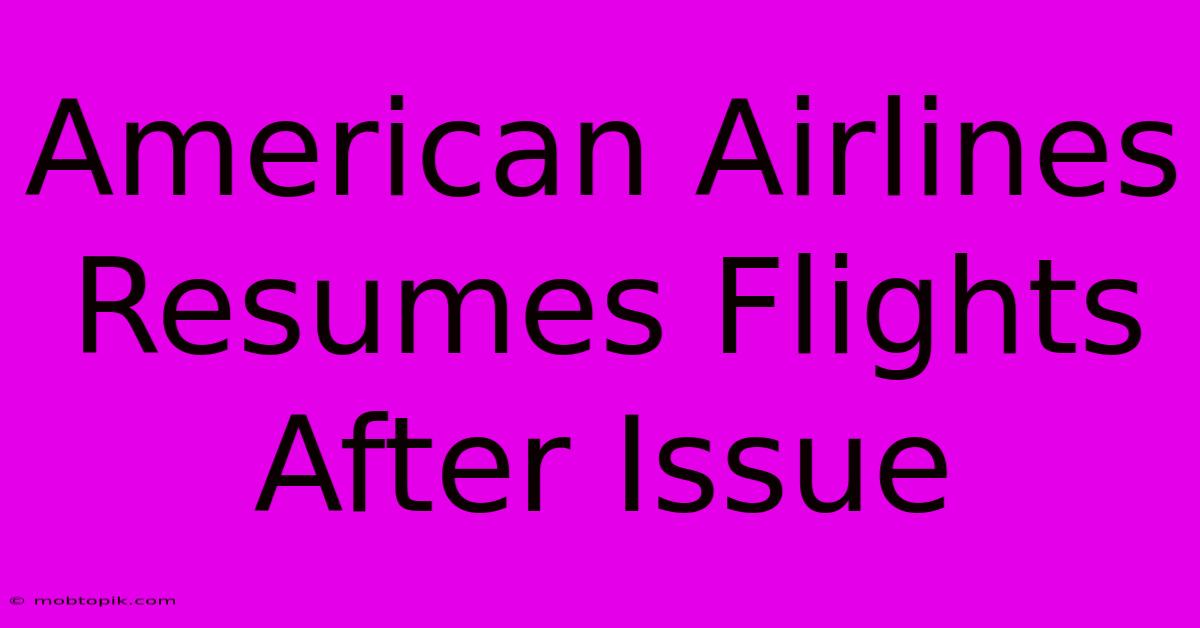 American Airlines Resumes Flights After Issue