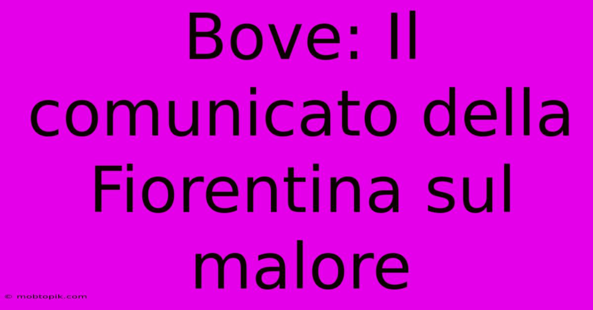 Bove: Il Comunicato Della Fiorentina Sul Malore Bove: Il Comunicato Della Fiorentina Sul Malore