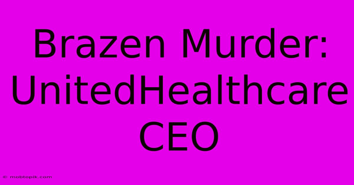 Brazen Murder: UnitedHealthcare CEO Brazen Murder: UnitedHealthcare CEO