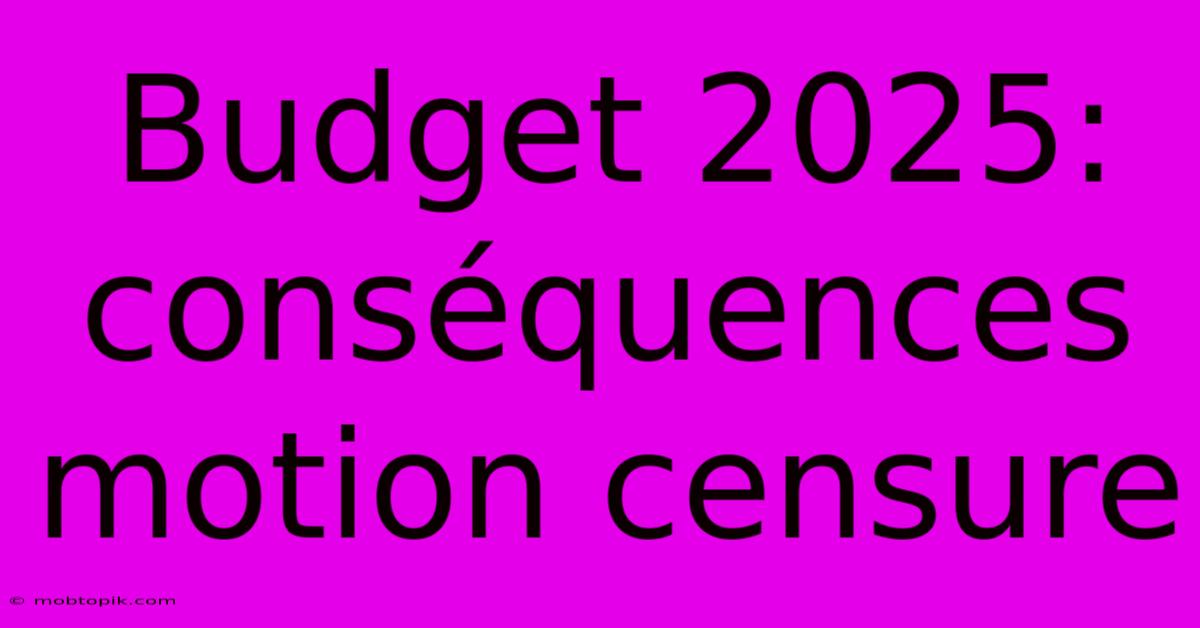 Budget 2025: Conséquences Motion Censure