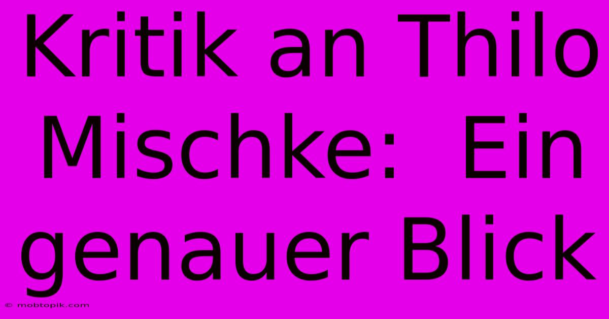 Kritik An Thilo Mischke:  Ein Genauer Blick