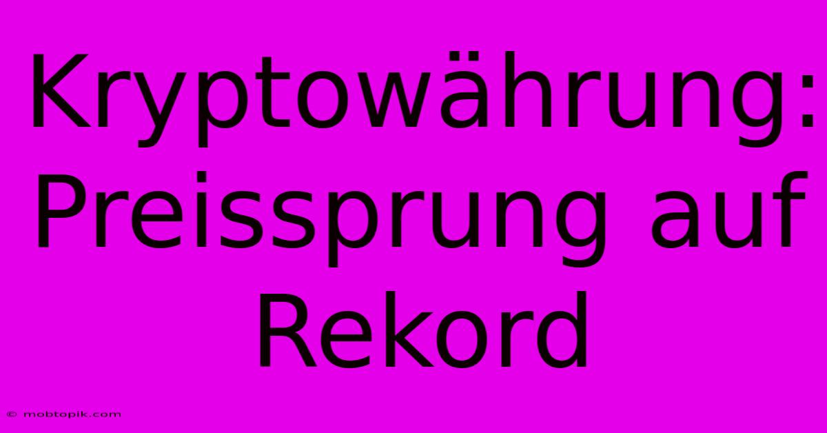 Kryptowährung: Preissprung Auf Rekord Kryptowährung: Preissprung Auf Rekord