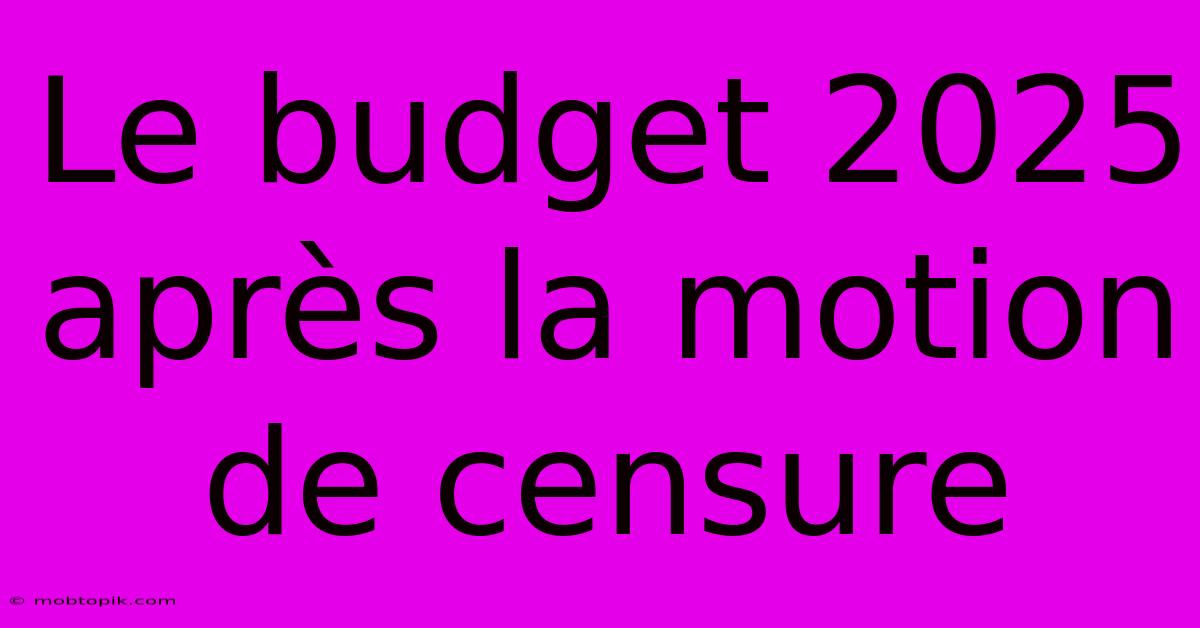 Le Budget 2025 Après La Motion De Censure