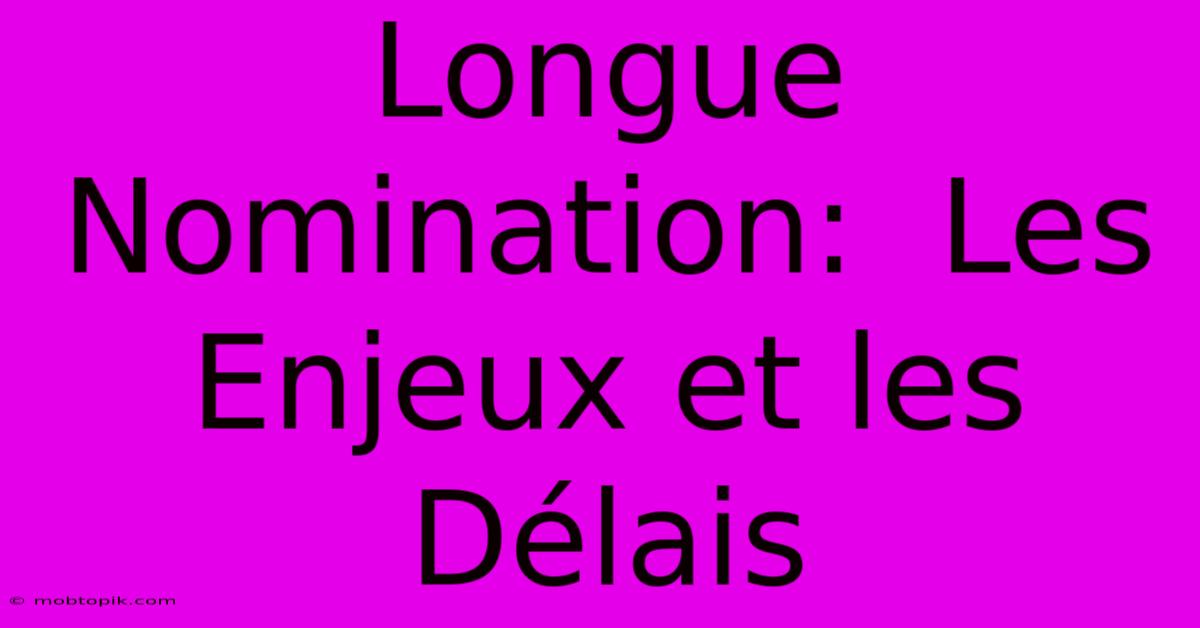 Longue Nomination: Les Enjeux Et Les Délais Longue Nomination: Les Enjeux Et Les Délais