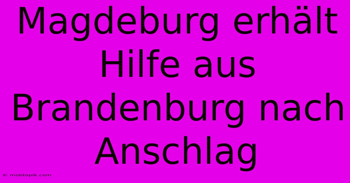 Magdeburg Erhält Hilfe Aus Brandenburg Nach Anschlag