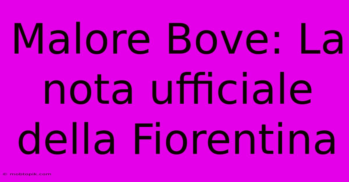 Malore Bove: La Nota Ufficiale Della Fiorentina Malore Bove: La Nota Ufficiale Della Fiorentina