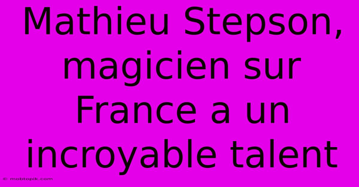 Mathieu Stepson, Magicien Sur France A Un Incroyable Talent