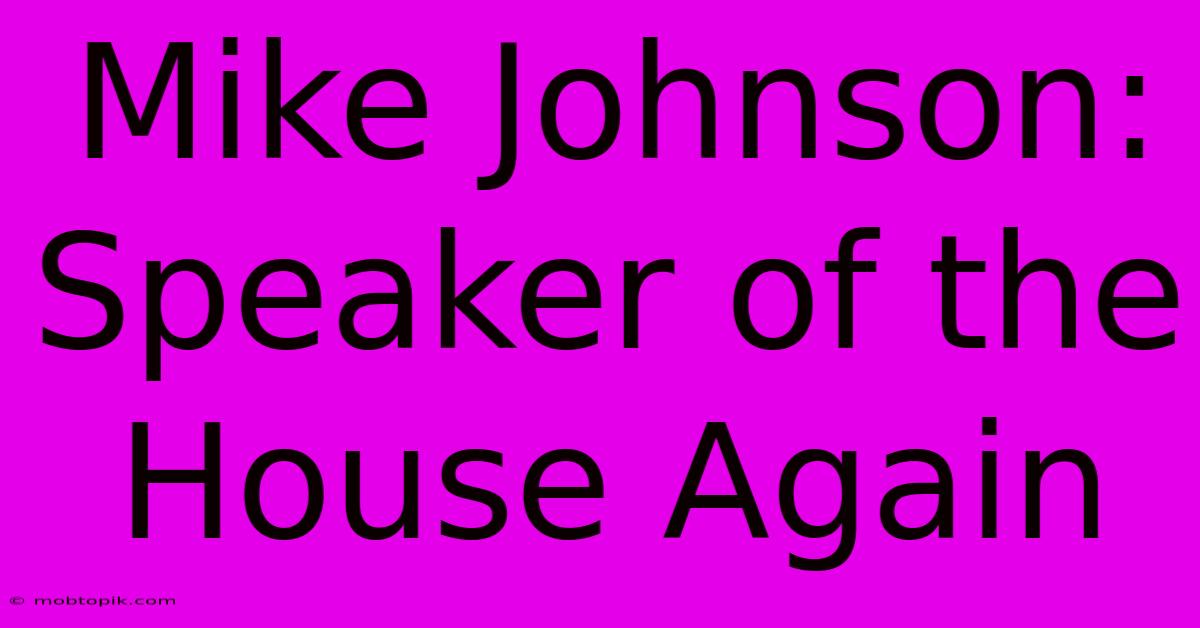 Mike Johnson: Speaker Of The House Again