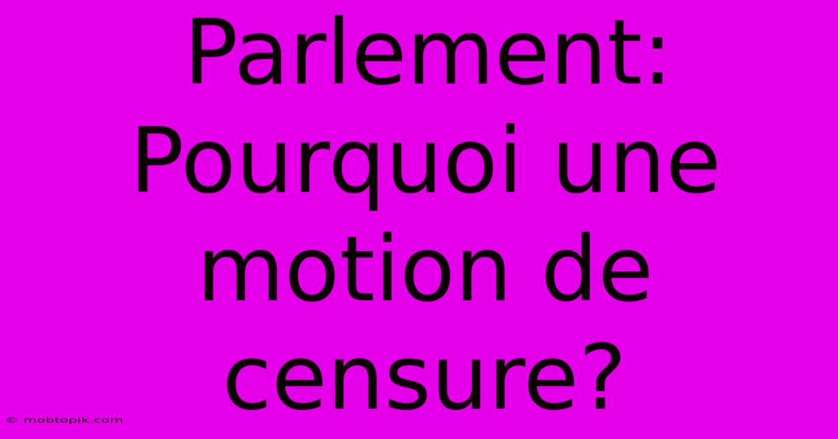 Parlement: Pourquoi Une Motion De Censure?