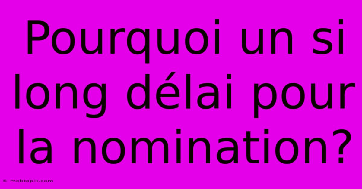 Pourquoi Un Si Long Délai Pour La Nomination? Pourquoi Un Si Long Délai Pour La Nomination?