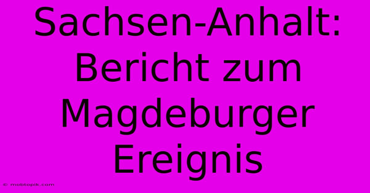 Sachsen-Anhalt: Bericht Zum Magdeburger Ereignis