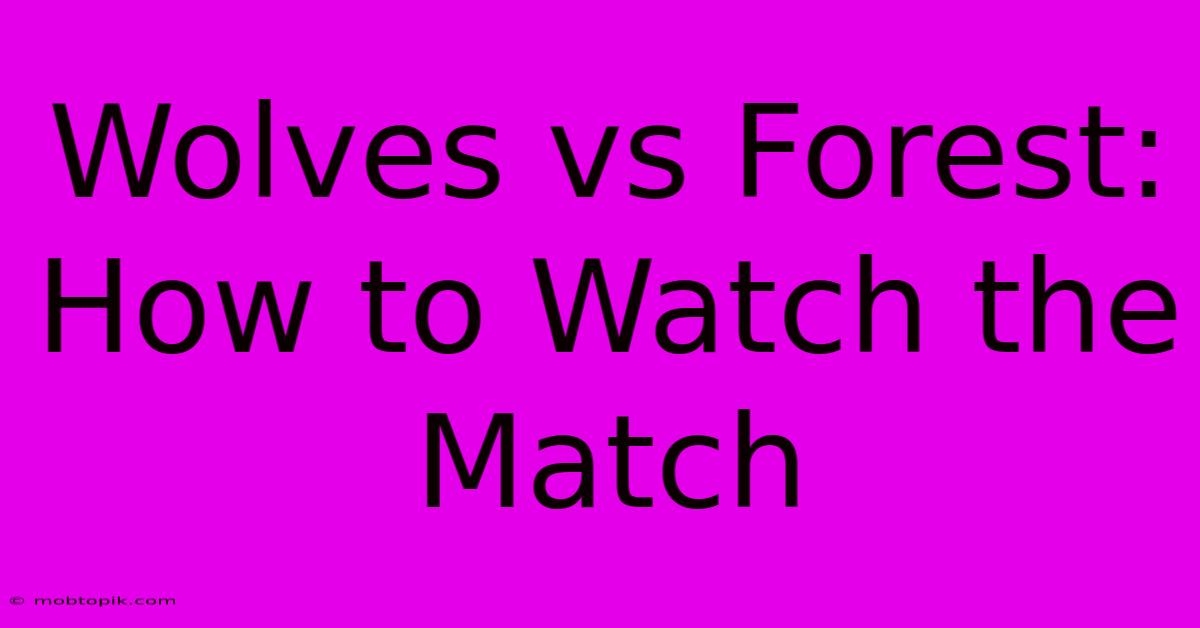 Wolves Vs Forest: How To Watch The Match